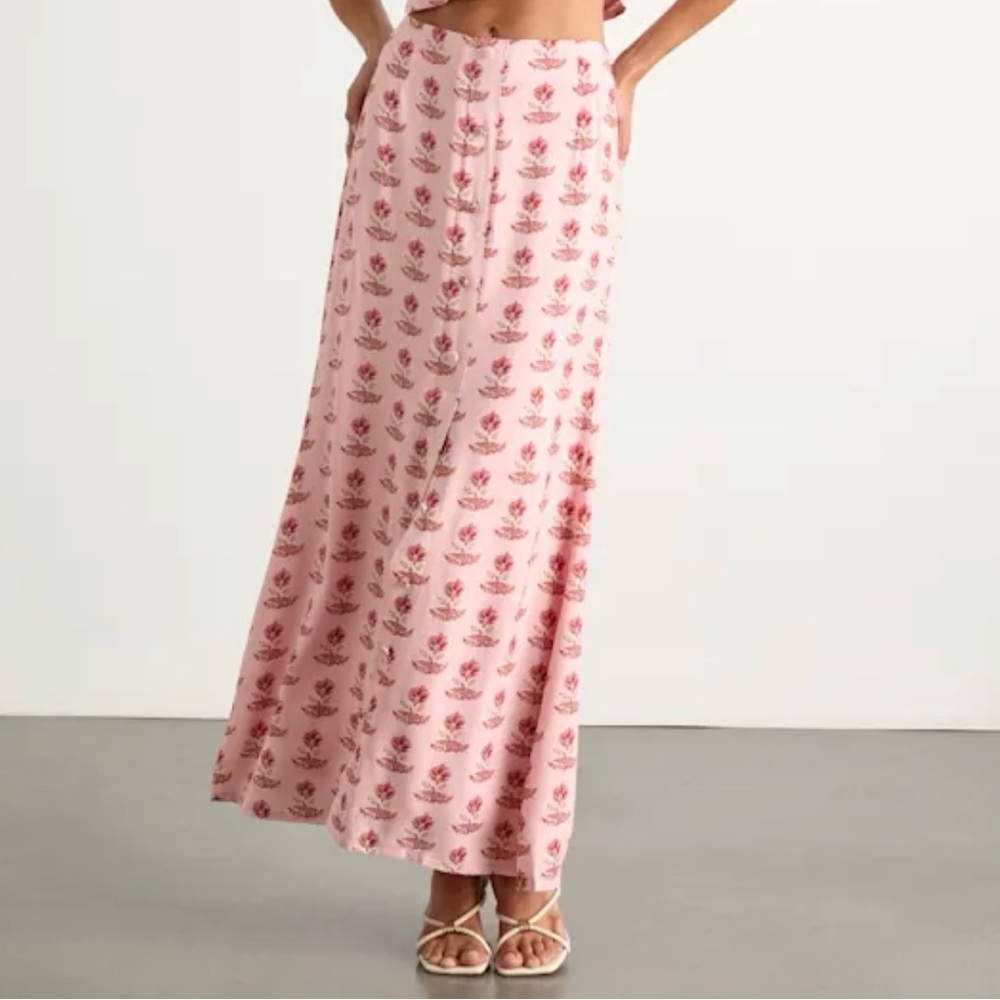 Lulus Chel Pink Boho Print Button-Front Maxi Skirt